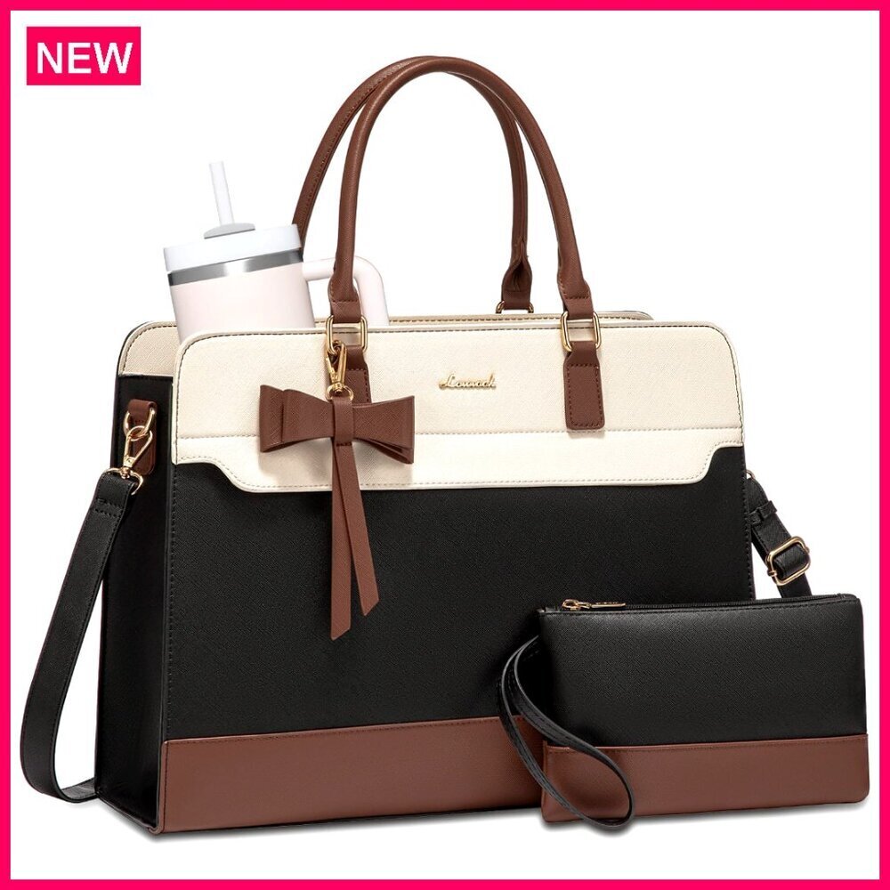 Leather Laptop Tote Bag for Women, Waterproof Work Briefcase, 15.6 Inch